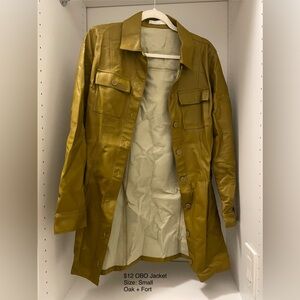 OAK + FORT Olive Green Leather Button-Front Jacket